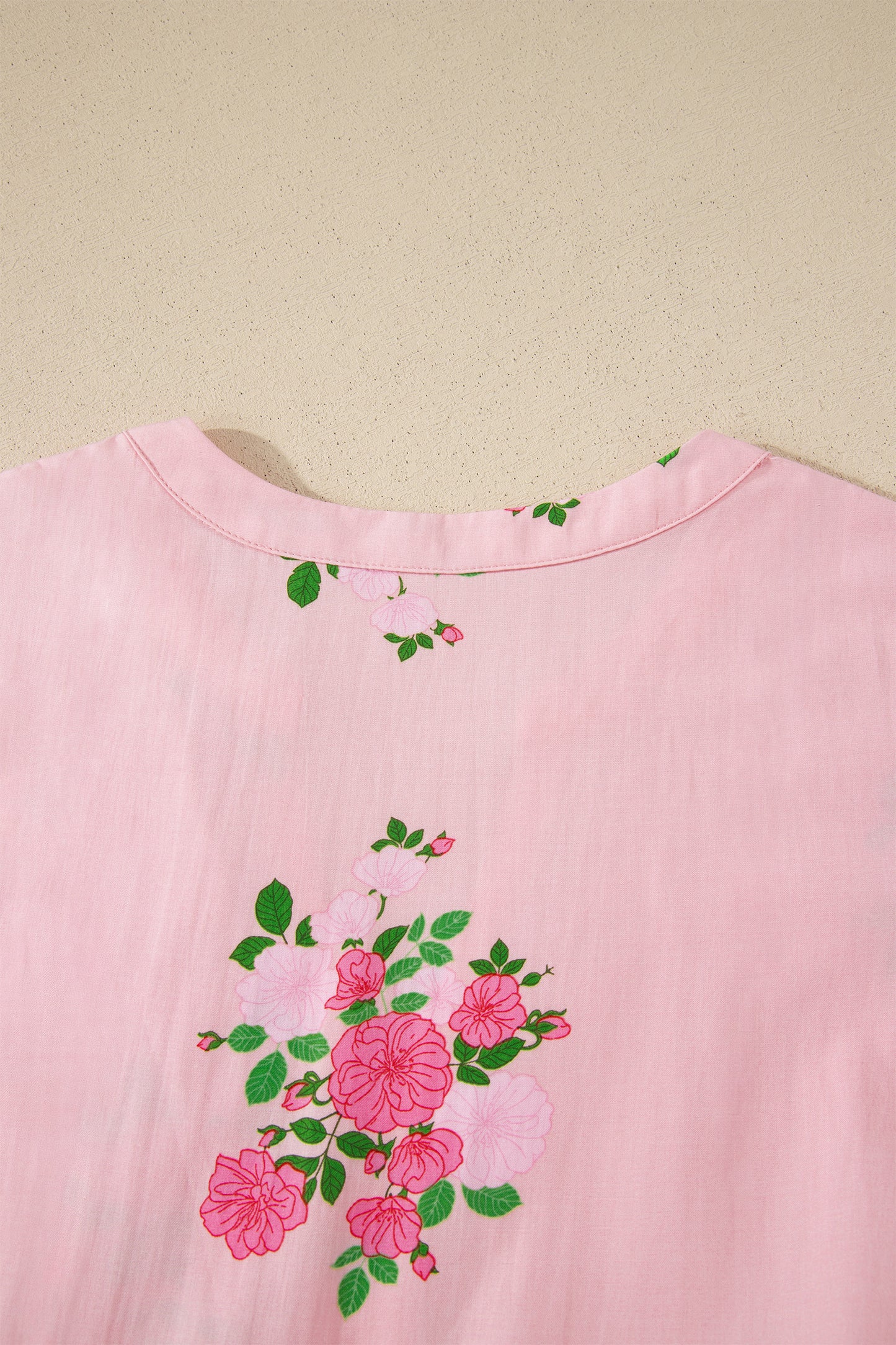 Pink Notched Neck Flutter Short Sleeve Floral Print Maxi Dress