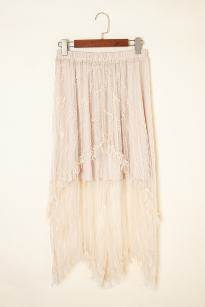Apricot Lace Cascading Tiered High Waist Maxi Skirt