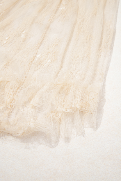 Apricot Lace Cascading Tiered High Waist Maxi Skirt