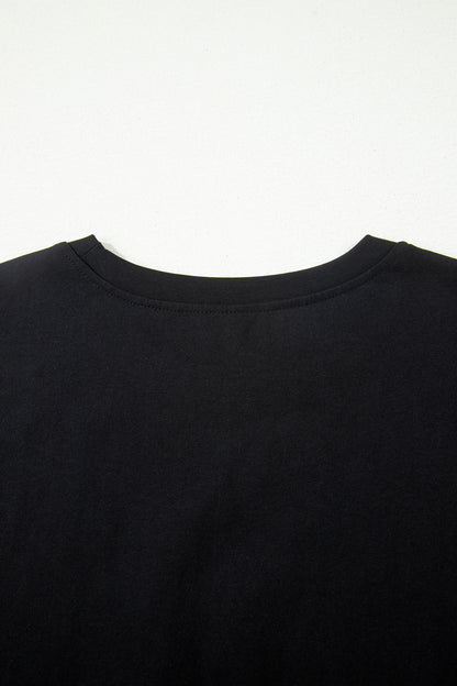 Black Leopard Bow Embroidered Cotton Round Neck T Shirt