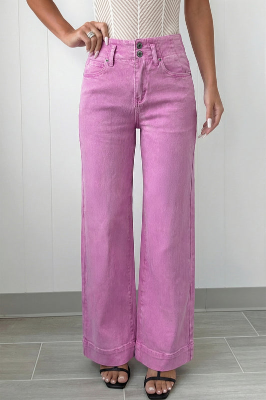 Bonbon 2-Button High Waist Wide Leg Jeans